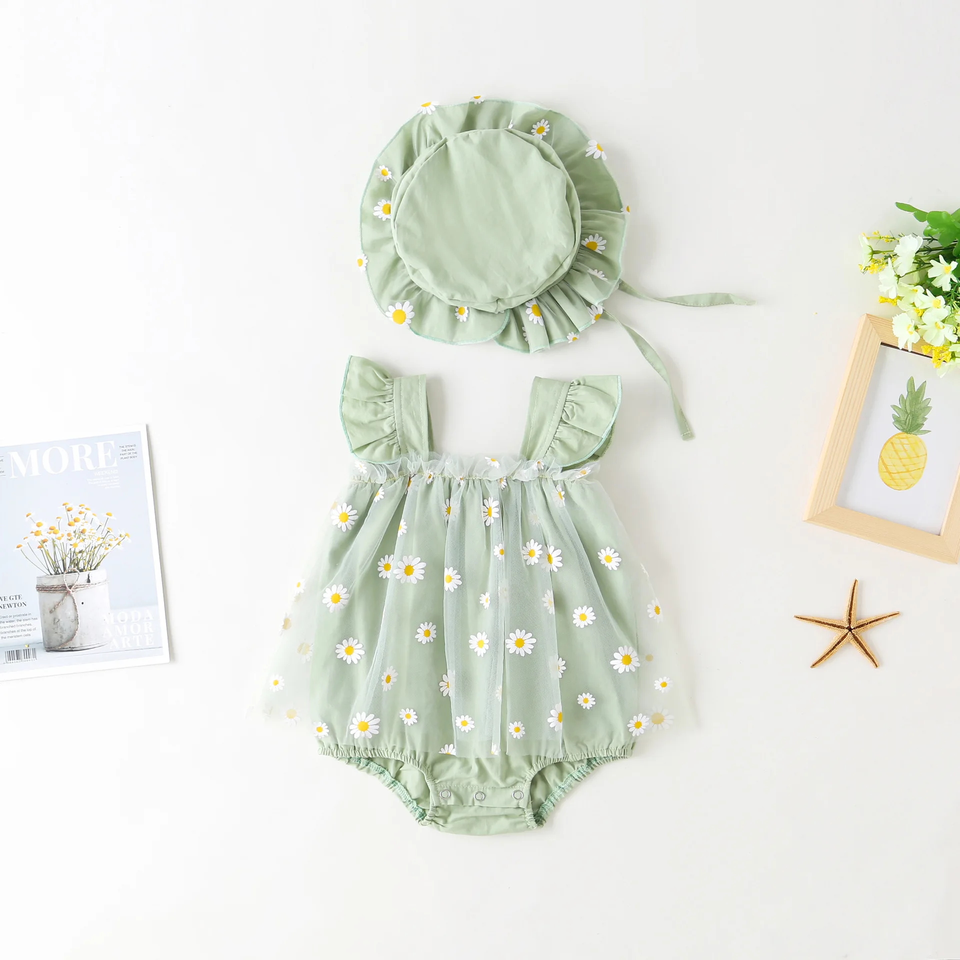 

Baby Net Yarn Daisy Climbing Clothes Summer Baby Onesies Newborn Sleeveless Romper Clothes Baby Girl Jumpsuit Clothes