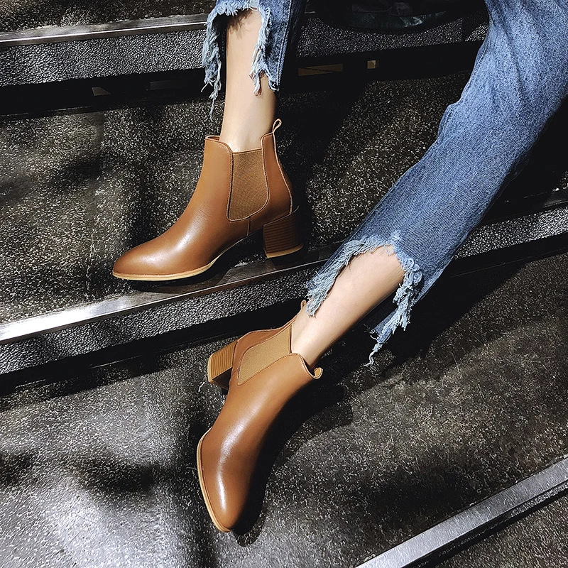 

INS hot Women Chelsea boots cow leather ankle Boots 22-24.5 cm length European and American style ladies boots female+shoes