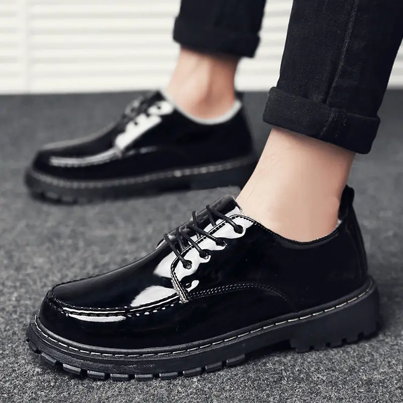 

Men's Shiny PU Leather Shoes British Style Black Dress Shoesmale Fashion Trend Hairstylist Leather Shoes Casual Shoes Loafers
