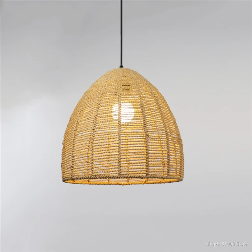 

Hand-woven Rattan Pendant Light Fixture Japanese Hanging Lamps for Home Dining Table Room Country Art Deco Suspension Lamp E27