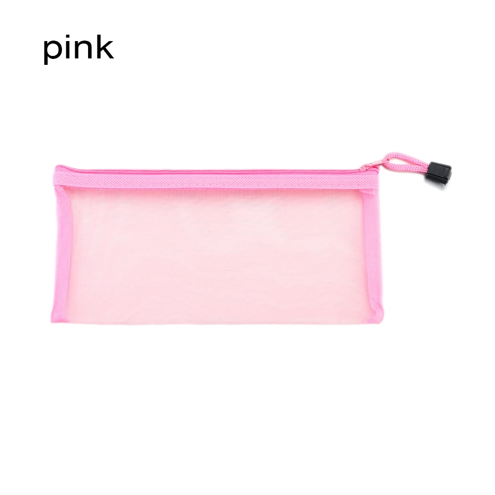 pink Простая прозрачная Сетчатая Сумка для документов, прозрачные канцелярские принадлежности на молнии, нейлоновая сумка, чехол для карандашей, офисные, школьные принадлежности - Цвет: pink