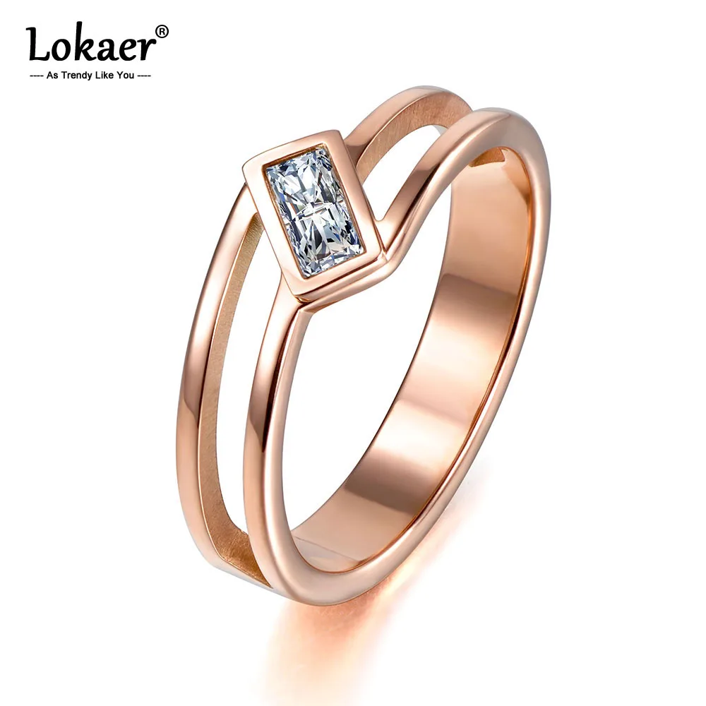 Lokaer стиль изысканное кольцо из нержавеющей стали ювелирные изделия для женщин розовое золото цвет Кубический Цирконий обручальные кольца R17164