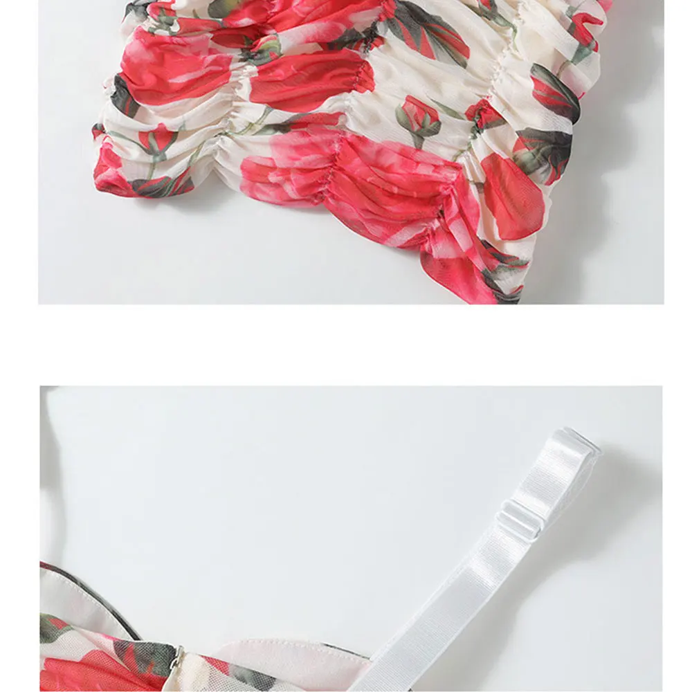 

Merchall Runway Fashion Elegant Spaghetti Strap Dress Women Vintage Sleeveless Floral Print Summer Holiday Midi Vestidos M76115