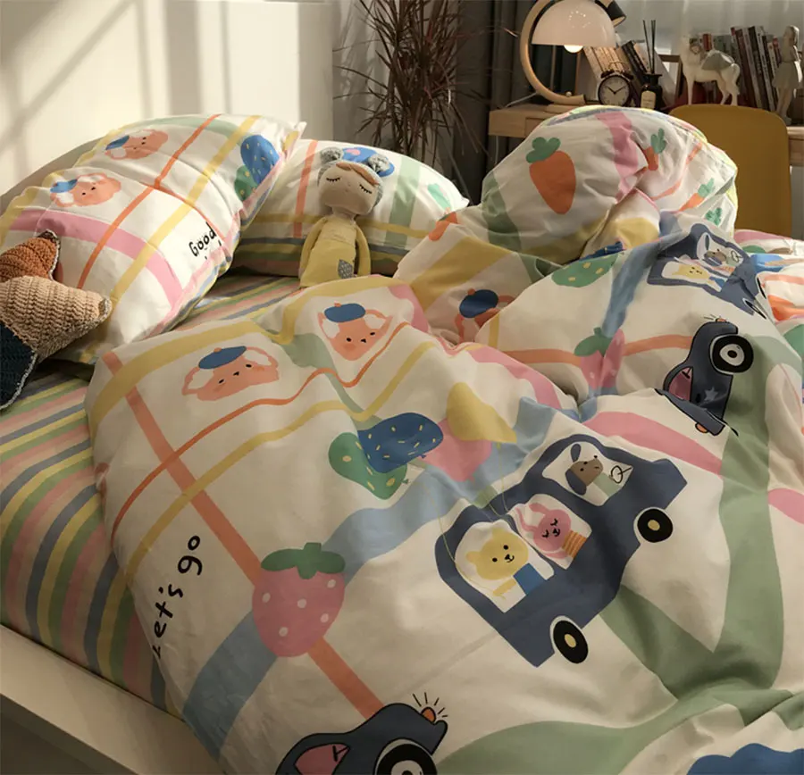 

Colorful cartoon bedding set kid teen,lovely 1.2 1.5 1.8 cotton twin full queen home textile bed sheet pillow case quilt cover