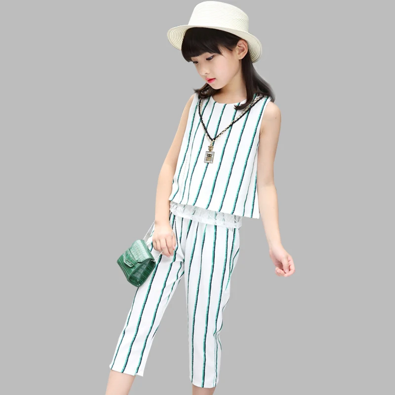 Детский комплект одежды для девочек летняя одежда костюм повседневная в полоску