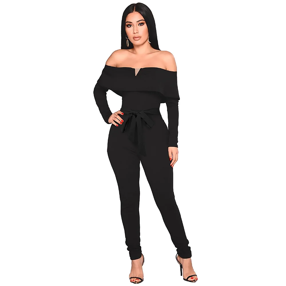 Элегантный комбинезон с оборками и открытыми плечами женский сексуальный