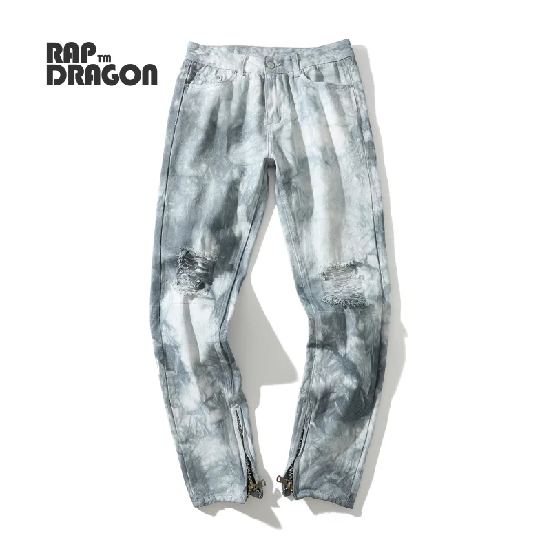 

Рваные джинсы в стиле хип-хоп, уличная одежда, облегающие джинсы на молнии, брюки с прямыми штанинами, джинсы с эффектом потертости в стиле р...