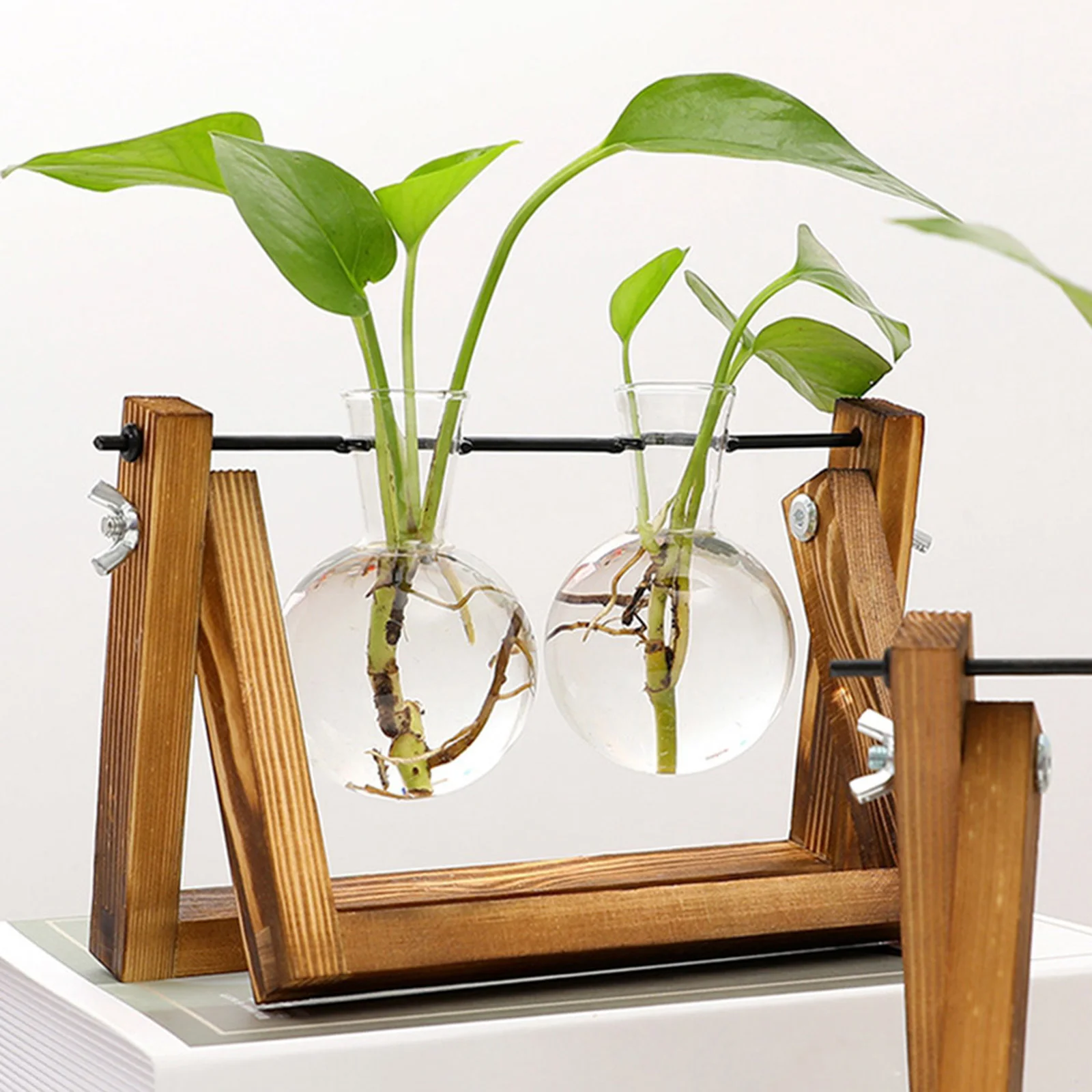 Стеклянная гидропонная лампа-плантатор ваза для террариума с деревянной Ретро