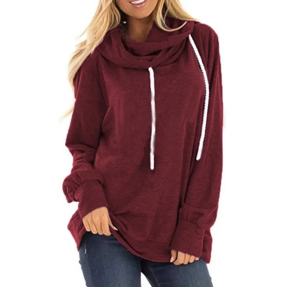 

Cotton Blend Solid Color Long Sleeve Pullover Hoodie Autumn Winter Drawstring Loose Fit Women Sweatshirt Outerwear