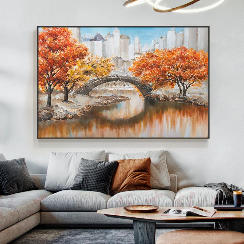 

Modern Golden Trees Garden Landscape Oil Painting Handpainted 50% on Print Canvas Wall Art Picture For Home Living Room Decor