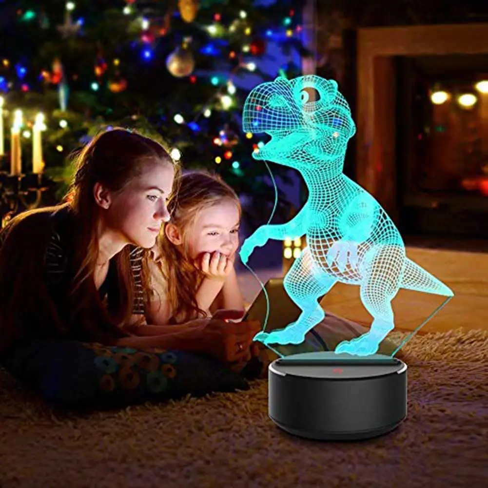 

3D Dinosaur Kids LED Lamp Touch Control 7 Colors Night Light Halloween Decor Clear Texture Strong Durable Bright Color