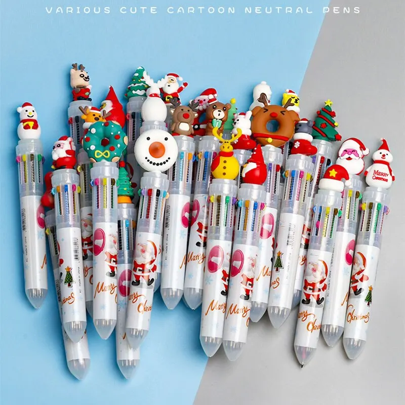 

1 Piece 0.5mm Ballpoint Pens Cartoon Christmas 10 Colors Push Multicolor Ball Pen For School Student Stationery Office Supplies