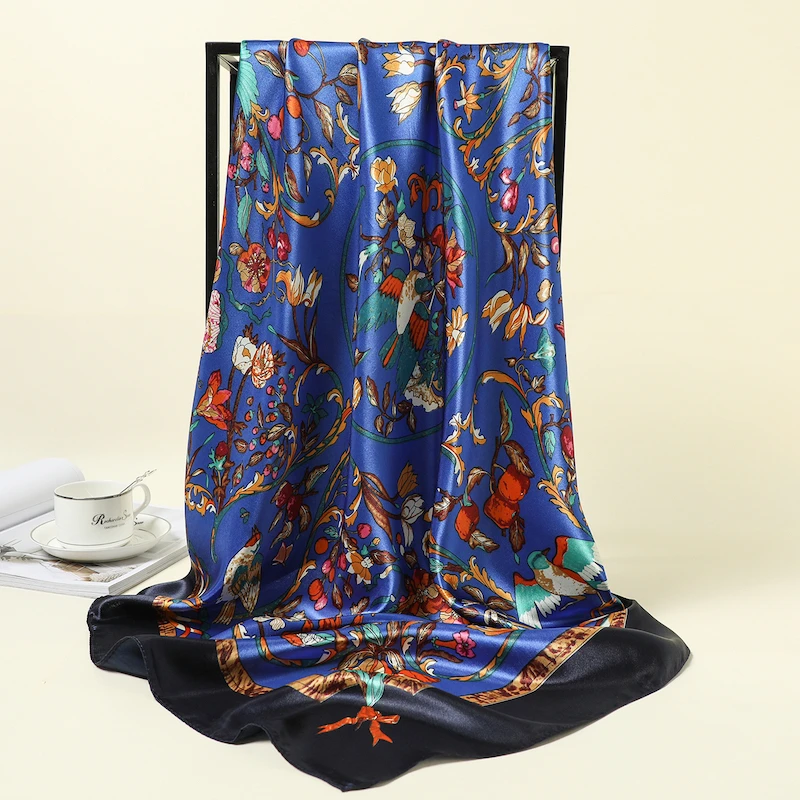 2021 Design Print Silk Women Scarf Foulard Hijab Floral Lady Head Scarves Square Shawls Wraps Pashmina Satin Bandana 90*90cm |