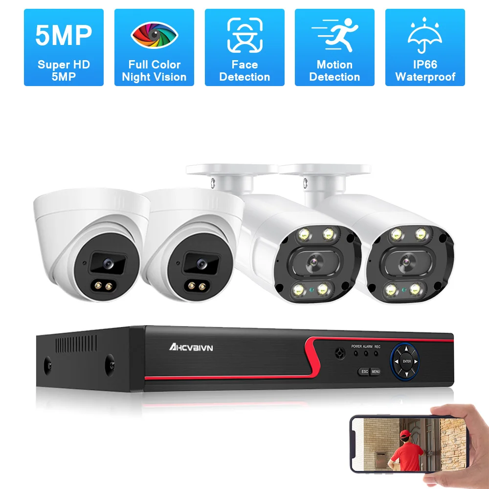 

5MP AHD CCTV Video Surveillance System 4CH DVR Kit 4PCS 5.0MP HD Indoor Outdoor Security Waterproof Camera P2P With Face Detect