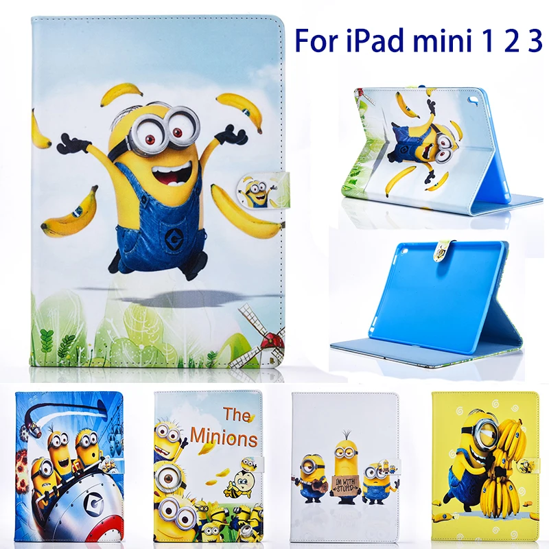 Чехол для планшета, чехол для Apple ipad Mini 1 2 3, чехол для ipad 7,", Чехол с миньонами из искусственной кожи для детей