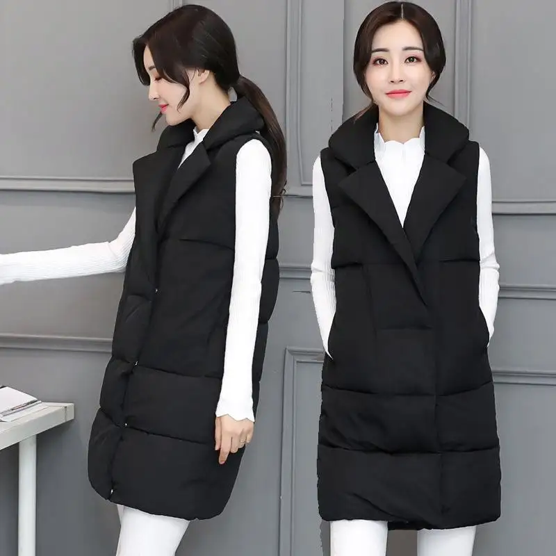 Женский хлопковый жилет осенне-зимний без рукавов с капюшоном теплый длинный