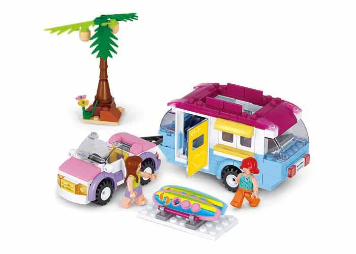 Sluban B0606 272pcs Pink Dream Girl Camper Camping Car Vacation Building Block DIY Bricks 2 Assembled Funny Toy | Игрушки и хобби