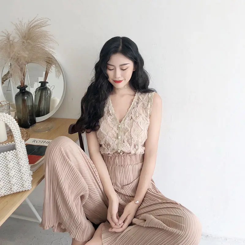 2020 новое летнее женское кружевное Блузы без рукавов Топы + свободные широкие