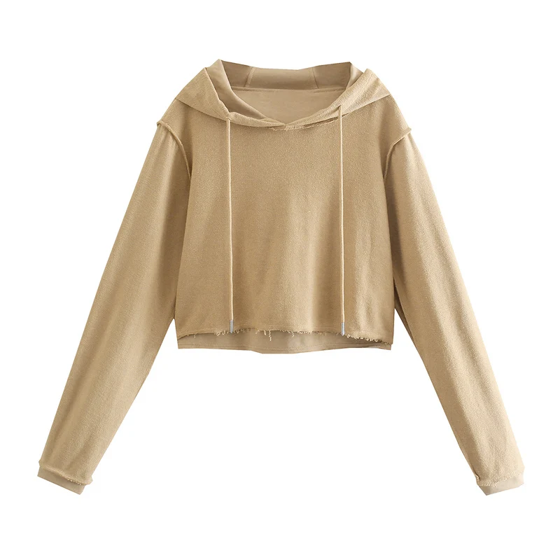 

Hoodies Women Clothing 2021 Street Style Long Sleeve Cropped Hoodie Loose Causal Drawstring Hooded Sweatshirt Pullover Crop Top
