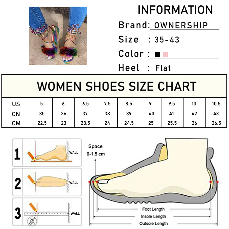 

Women Crystal Fur Platform Sandals Woman Gladiator Flats 2021 Summer Ankle Straps Shoes Female Mix Color Slides Ladies Plus Size