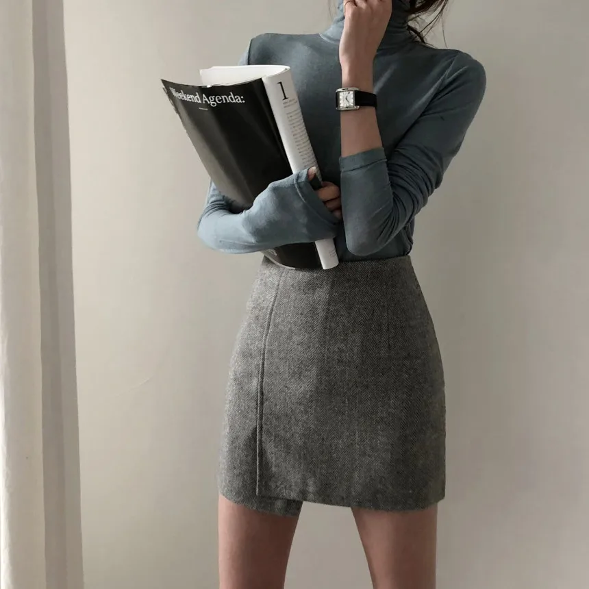 Темпераментные зимние базовые Топы женские с длинным рукавом облегающие