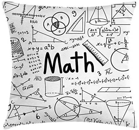 

Pooizsdzzz Mathematics Cssroom Throw Pillow Cushion Cover, Hand Written Math Text and Equations Geometrical Shapes Print