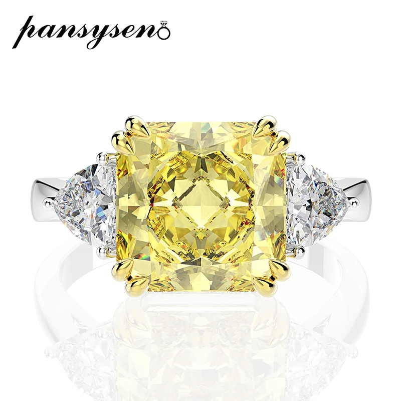 

PANSYSEN Charms Solid 925 Sterling Silver Created Moissanite Citrine Gemstone Bridal Wedding Engagement Rings Fine Jewelry Ring