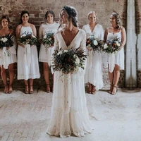 vintage boho wedding dresses long sleeve crochet lace beach wedding dress sexy v neck backless bridal gown 2020 robe de mari%c3%a9e