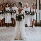 Винтажное свадебное платье в стиле бохо, вязаное кружево, с длинным рукавом, Пляжное свадебное платье, сексуальное платье с V-образным вырезом и открытой спиной, свадебное платье, 2020