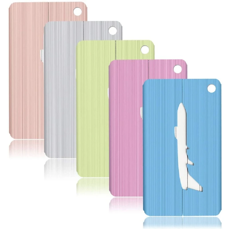 

K5DA 5Pcs Aluminum Alloy Luggage Tag Brushed Multicolor Suitcase Name ID Card Holder