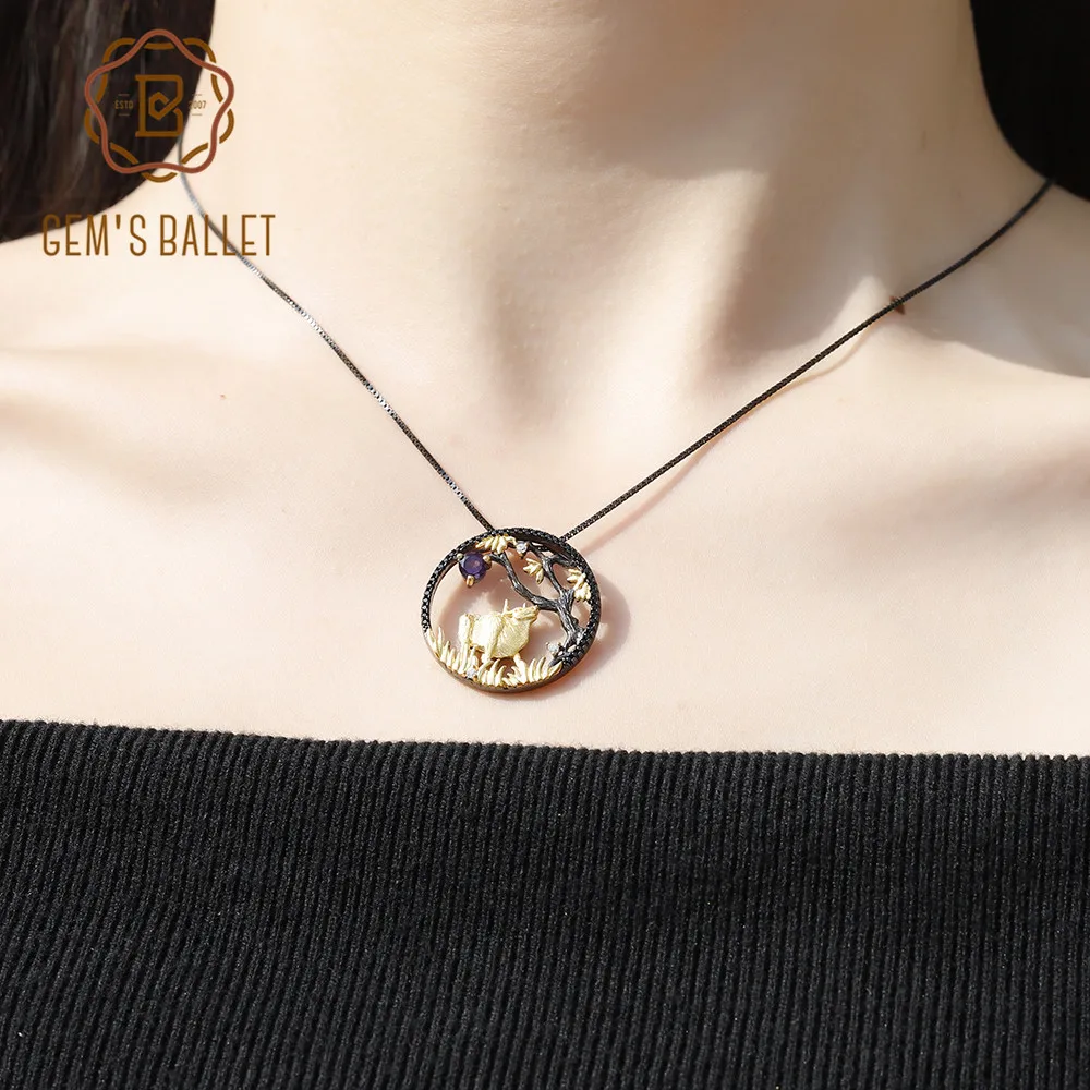 Женское ожерелье из серебра 925 пробы с натуральным аметистом|Подвески| |