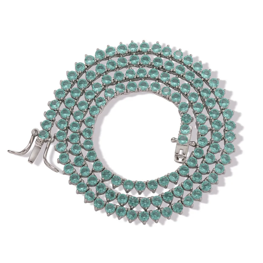 

3MM Bling Green Tennis Chain Choker 16/18 Inch CZ Stone Hip Hop Jewelry Necklace For Men Women