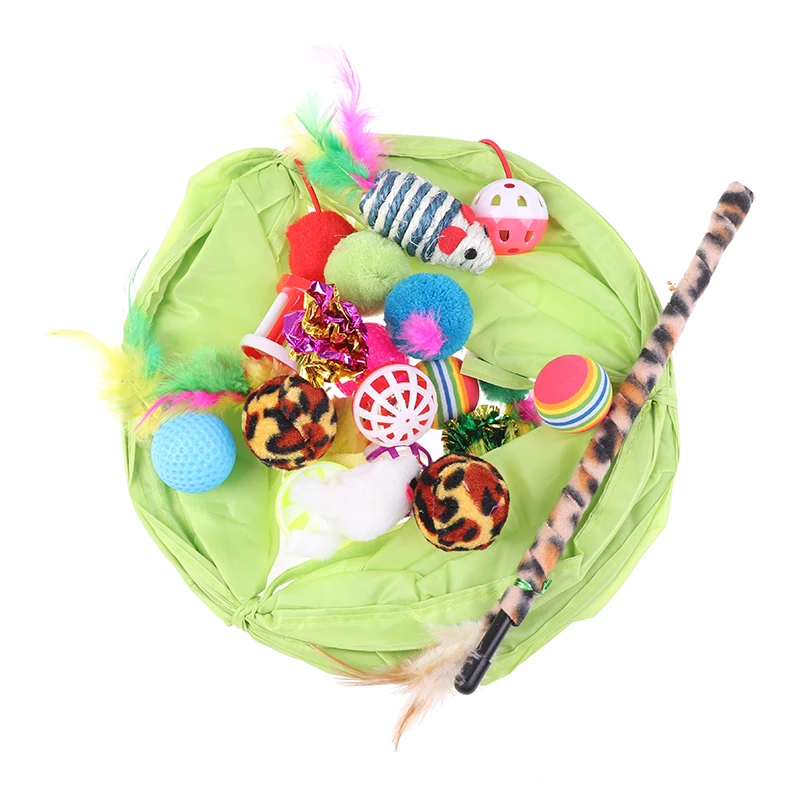 

21Pcs/Set Mice Shape Pet Kitten Dog Cat Interactive Play Supplies Pet Kit Collapsible Tunnel Cat Toy Fun Channel Feather Balls