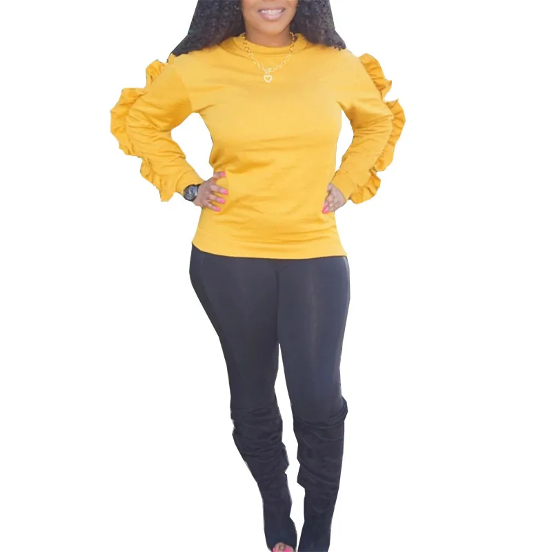 

BAMBOOBOY Spring Autumn New Women's Fashion Frill Patchwork Long Sleeve Casual T-shirt Top ZL1097