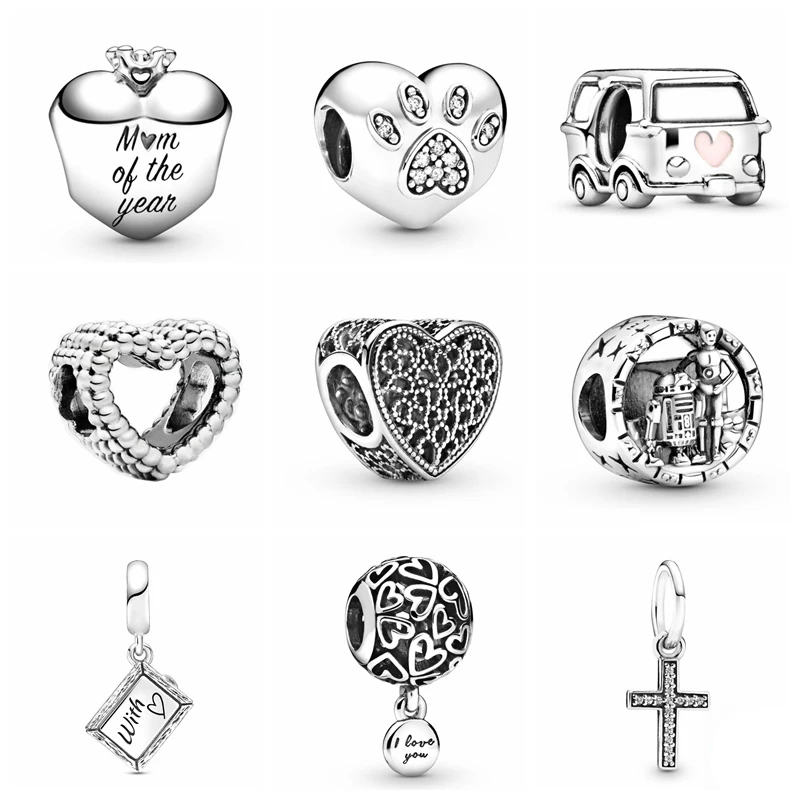 

KOJ Retro Silver Color Vintage Beads Fit Original Pandora Bracelets Hollow Heart Charms Bead For Valentine's Day Christmas Gift