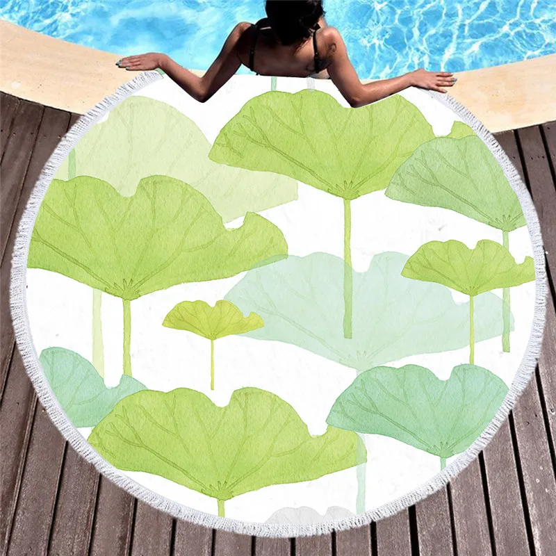 

Большое круглое пляжное полотенце из микрофибры с принтом листьев, 150x150 см