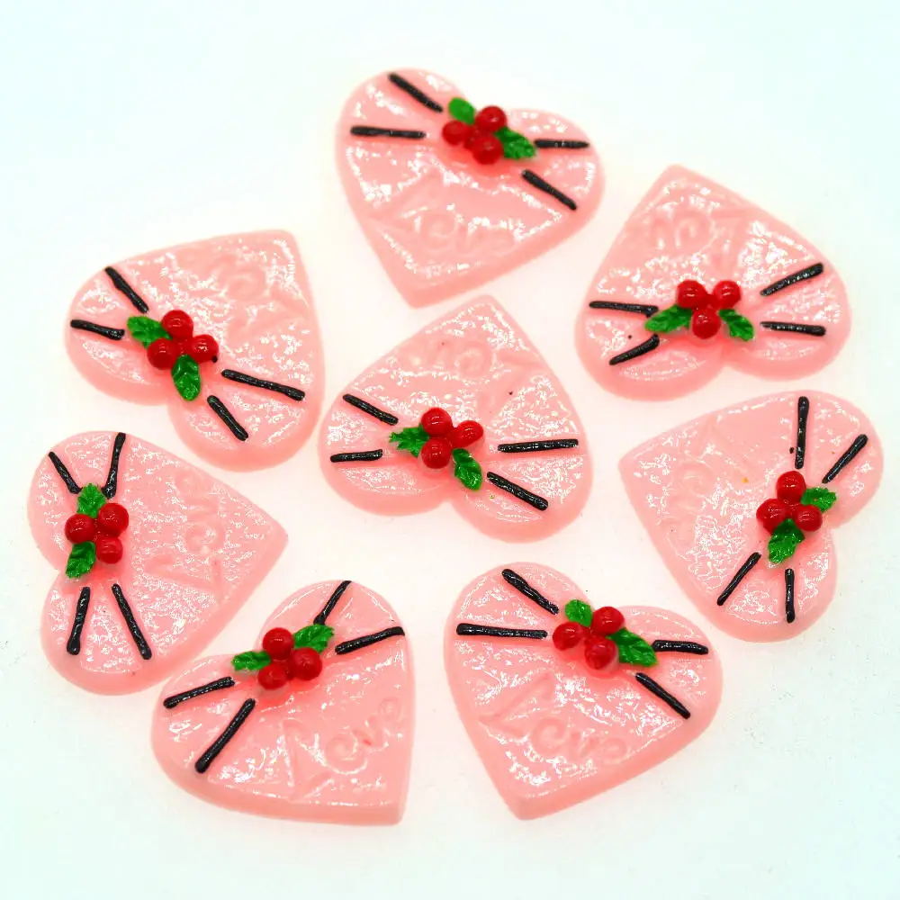 

10 шт. кабошоны из смолы с плоским основанием в форме розового сердца вишневого торта | Миниатюрные украшения для дома | Ремесла для украшения дома