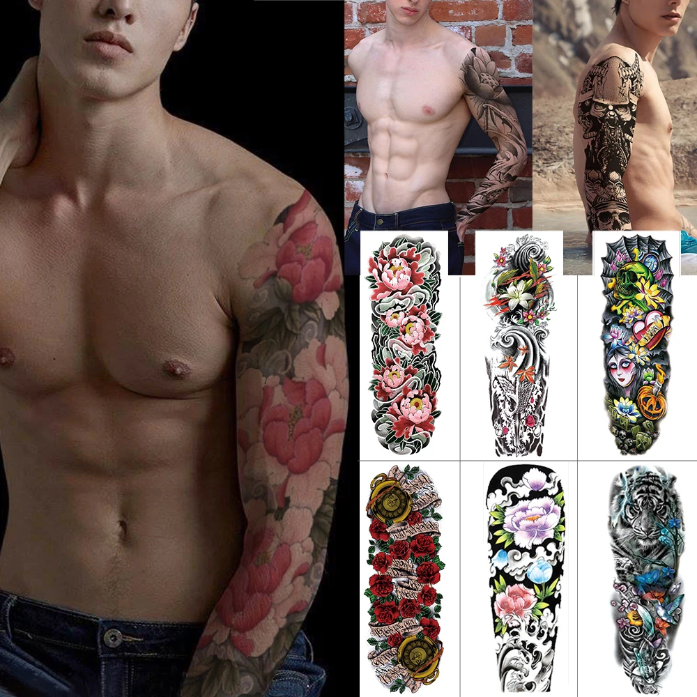 Полная рука большой Временные татуировки стикер цветок лотоса лилии акварельные