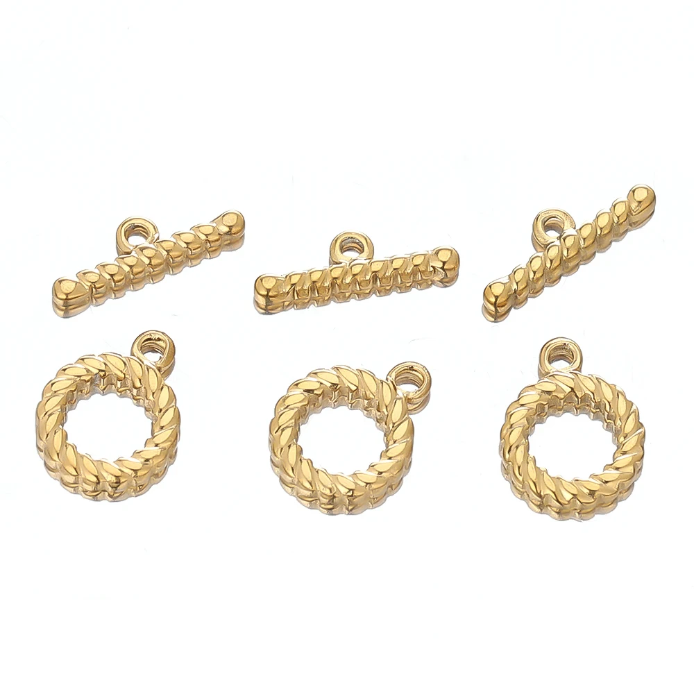 

4 Sets Gold Stainless Steel Twisted OT Hooks Embossed Necklace Bracelet Connector Clasp Toggle Components for DIY Jewelry Making