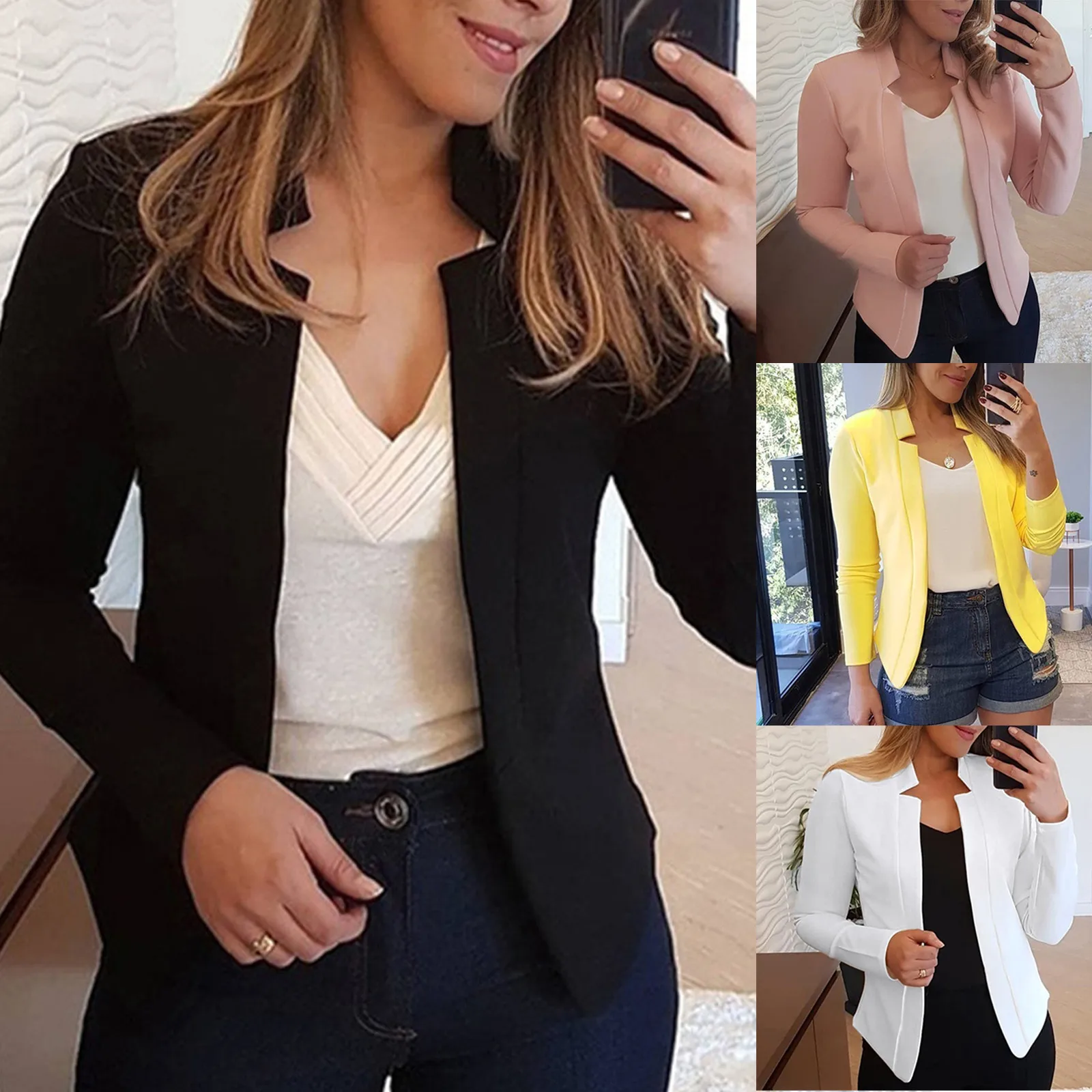 

2022 Women's Suit Jacket New Style Fashion Long Sleeve Office Ladies Casual Suit Short Paragraph Cotton Blazer