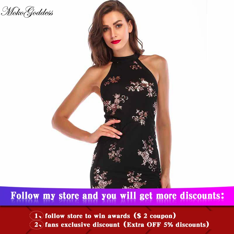 Платье-Карандаш женское золотистое с блестками и лямкой на шее | Женская одежда