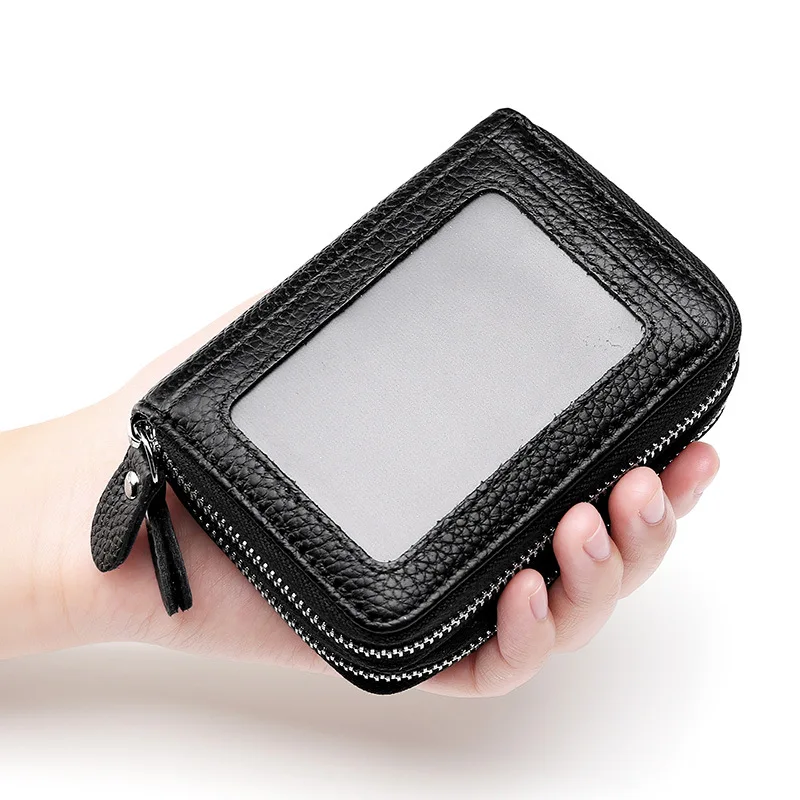

Leather card holder organ card holder double zipper card holder multi-card position first layer cowhide change card holder