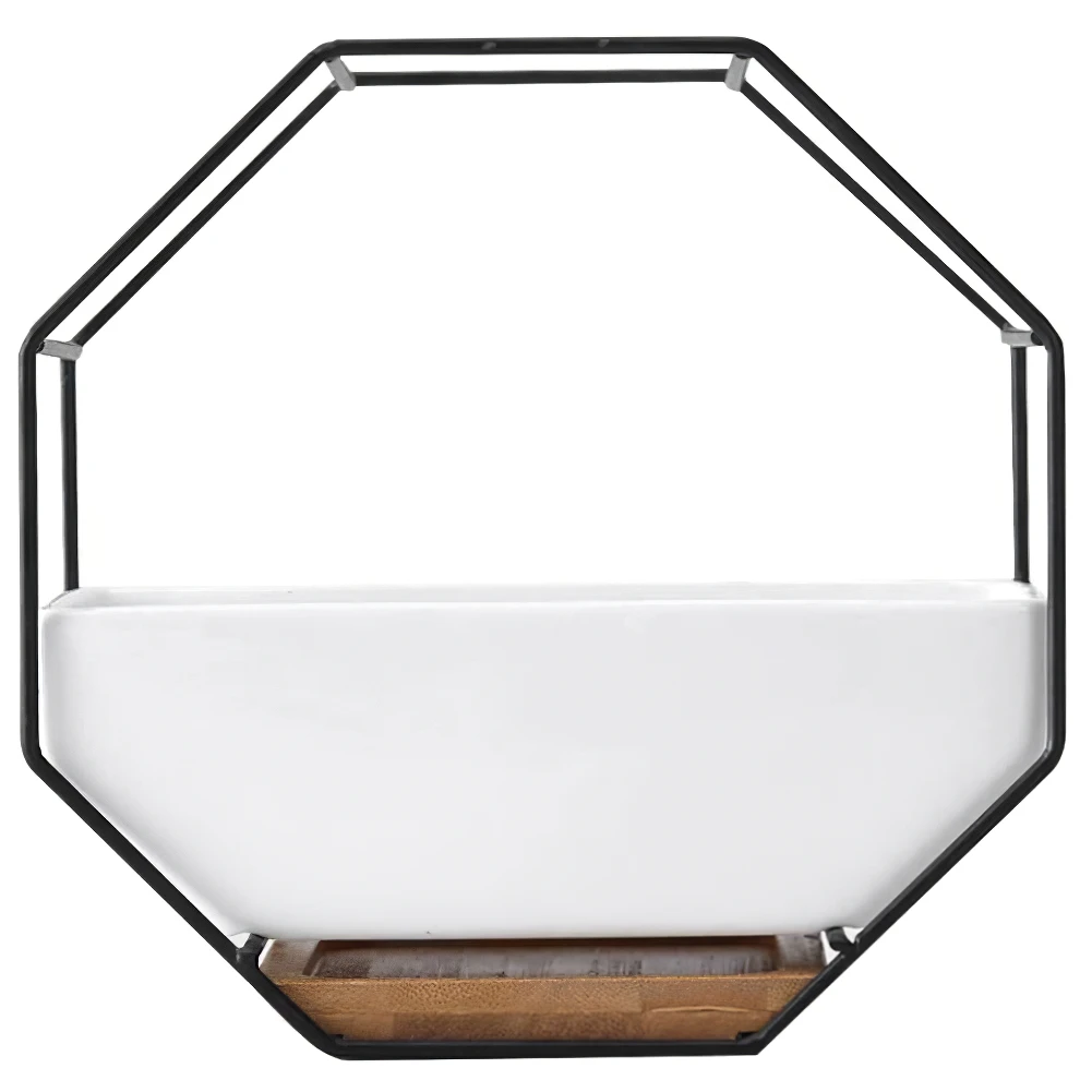 

Metal Iron Rack Planter Geometric Succulent Wall-Mounted Decor With Ceramic Flower Pot Hanging Vase Desktop Succulents Planter
