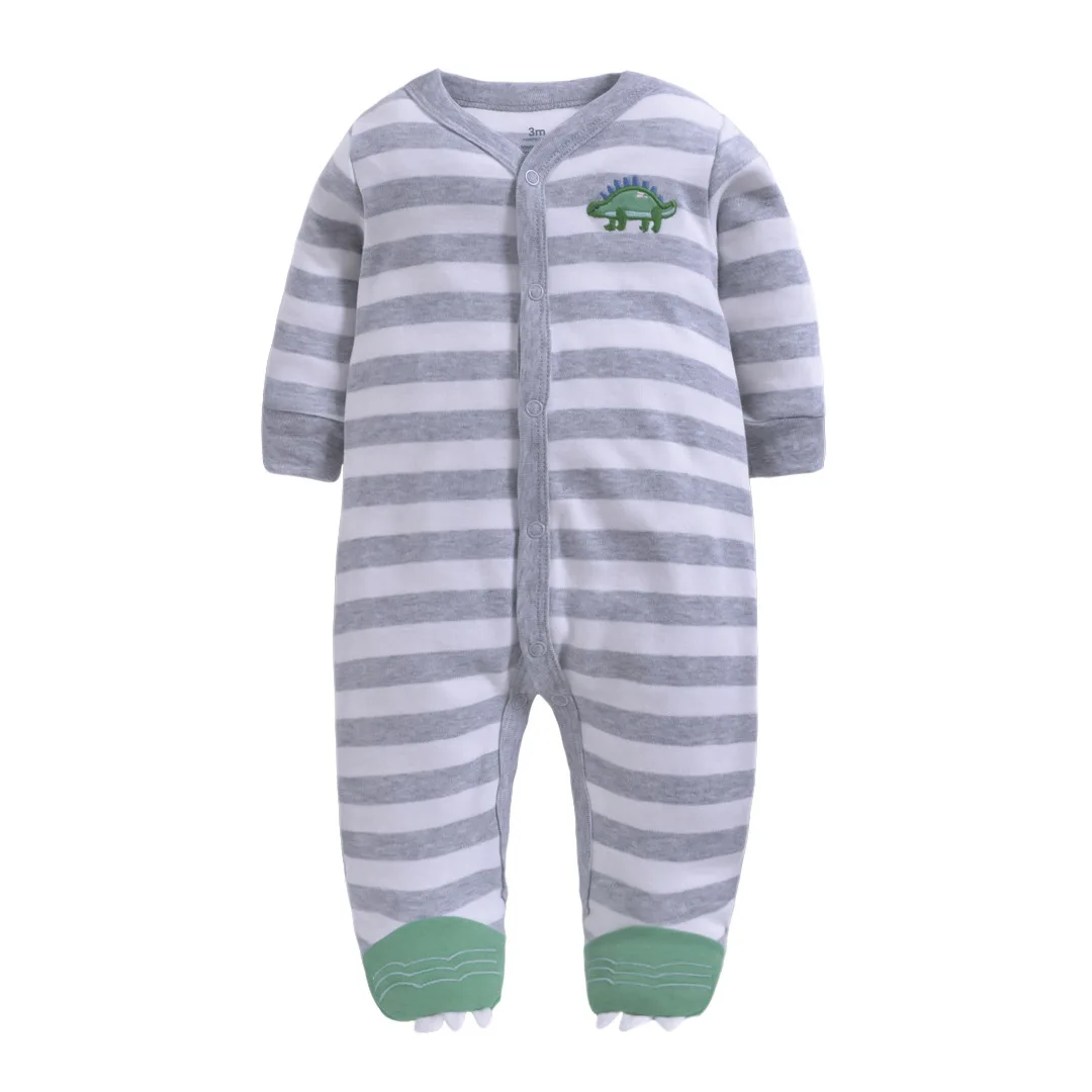 gray white dinosaur Детский хлопковый комбинезон с длинными рукавами для мальчиков, jumsuit, одежда для маленьких мальчиков от 0 до 3 месяцев зимняя одежда для маленьких девочек, комбинезон - Цвет: gray white dinosaur