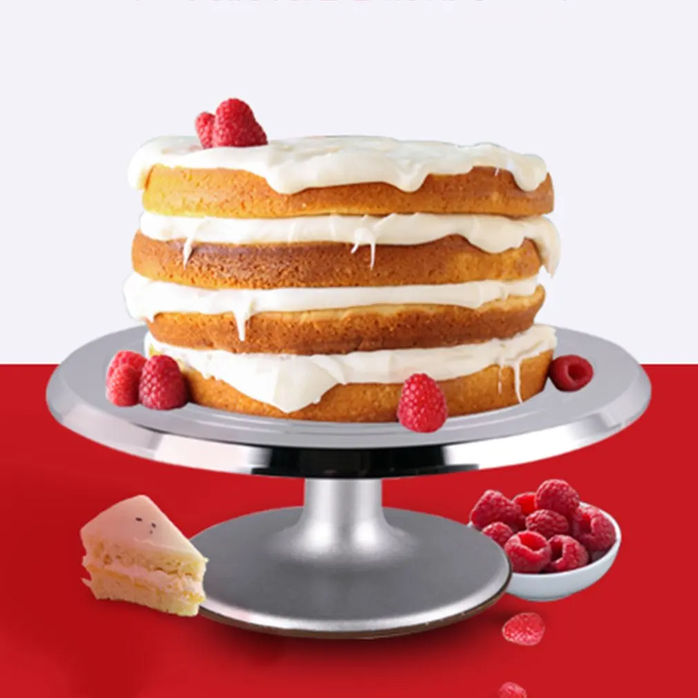 Round Rotating Cake Platform Stainless Steel Swivel Plate With Silicone Base Durable Revolving Decoration Stand | Дом и сад