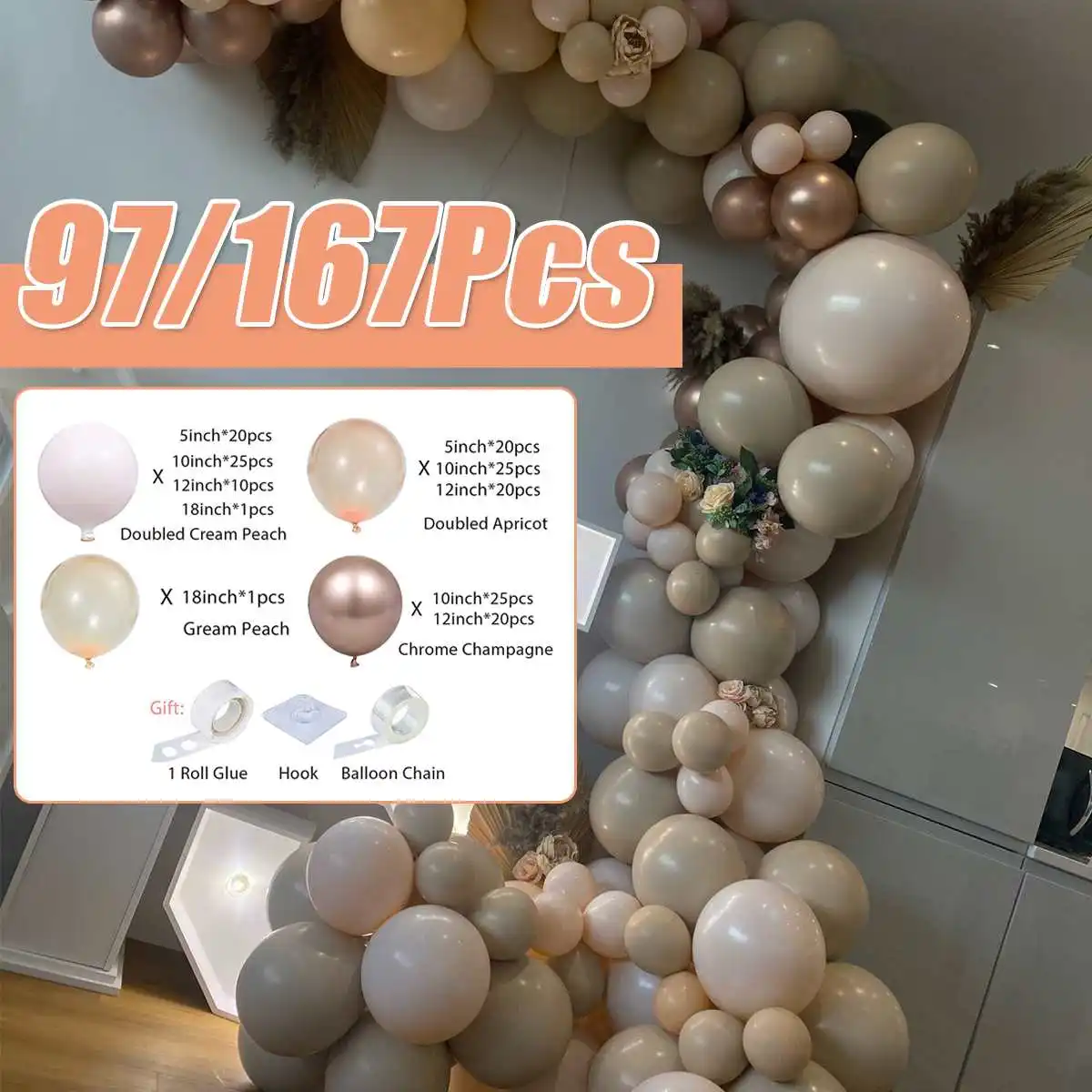 

167/97PCS Balloon Garland Arch Kit Wedding Apricot Champagne Foil Balloon Cream Peach Birthday Anniversary Party Decor Supplies