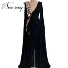 Женское вечернее платье с блестками, длинное черное платье с V-образным вырезом, украшенное бусинами, модель 2020 года, вечернее платье знаменитости Дубая