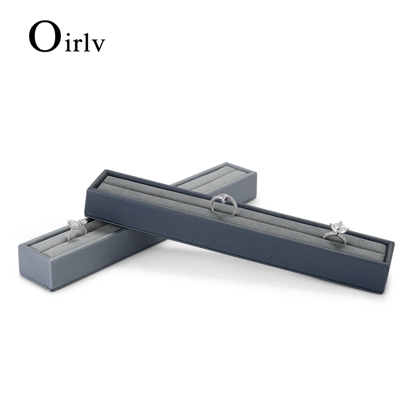 Oirlv Grey PU Leather Ring Display Stand 25*4*2.5cm Ring Organizer Rack with Microfiber Jewelry Organizer Customize