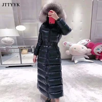 real fox fur collar thick down coat 2021 winter down parka women hooded x long duck down jacket outerwear feather parka brand