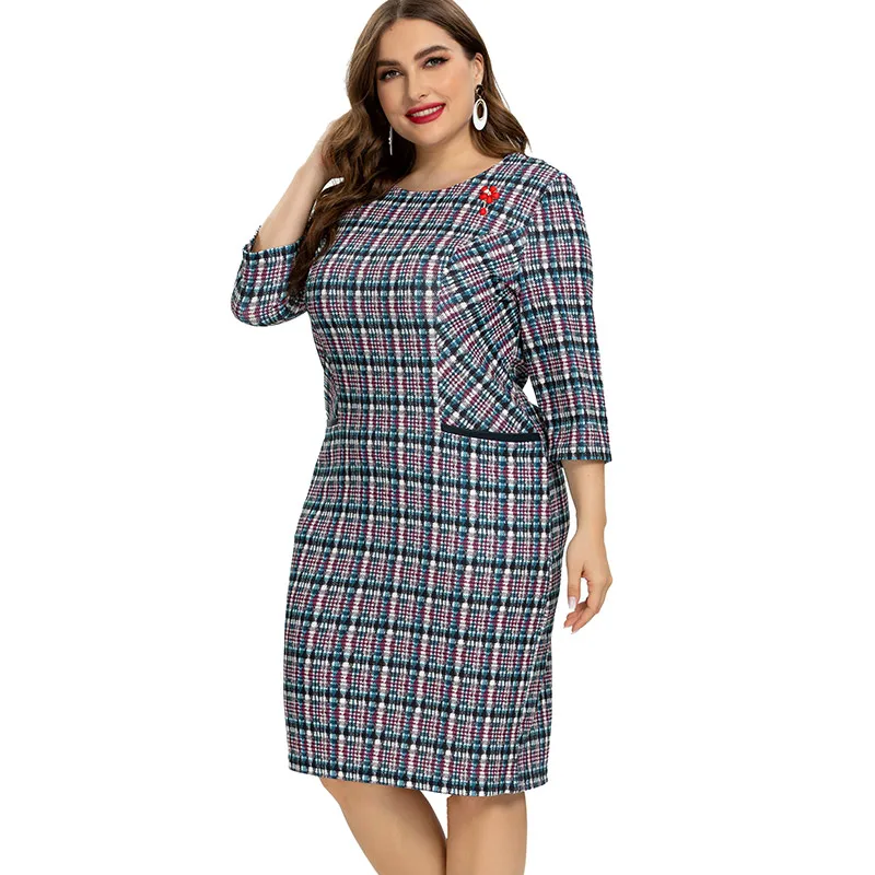 2020 Summer womens Plus Size Plaid Dress fashion Ladies elegant Club dresses |